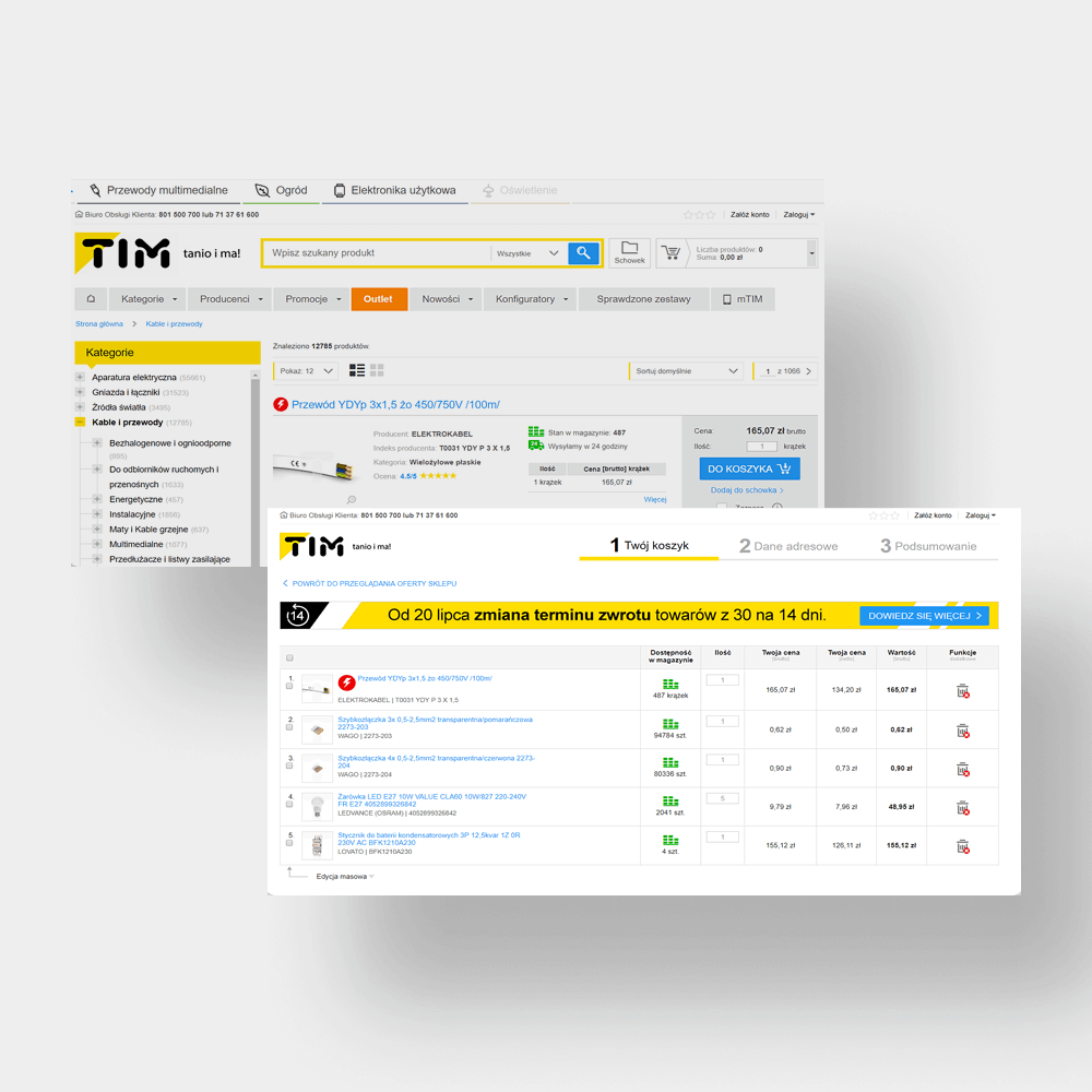 TIM B2B commerce platform screens and architecture visuals